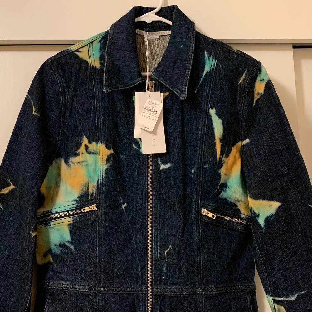 Stella McCartney Long-Sleeve Tie-Dye Denim Jumpsuit (size: 44/8, nwt)